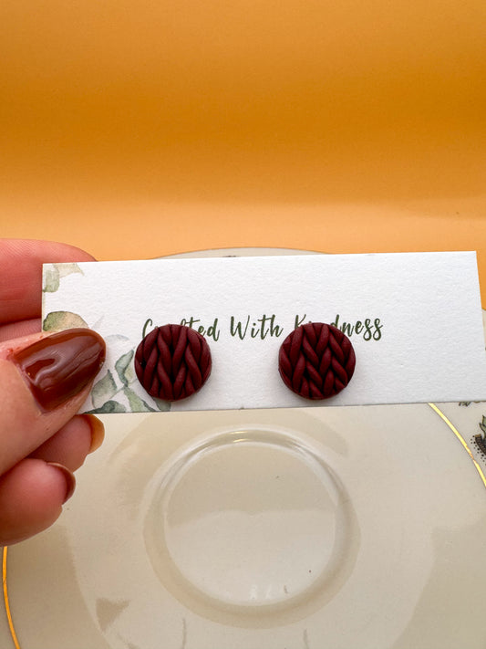 Burgundy Knit Studs